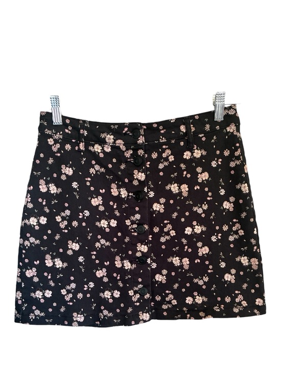 Celebrity Pink Dresses & Skirts - Boho Ditsy Coquette Whimsigoth Black Denim Mini Skirt Pink Floral Print Sz M